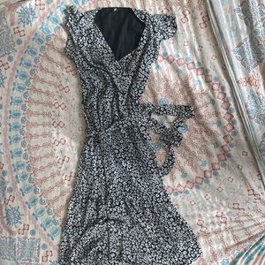 Black and white cheetah print cinched waist dress